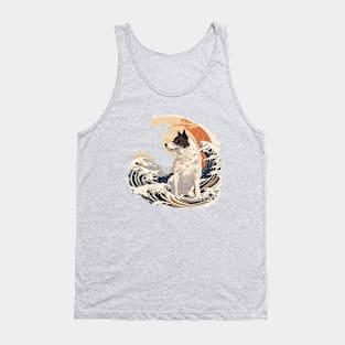 Whimsical Ukiyo-e Dog in Kanagawa Waves Tank Top